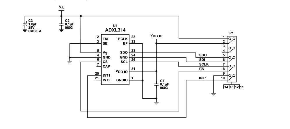 原理图 - Analog Devices Inc. EVAL-ADXL314Z评估板